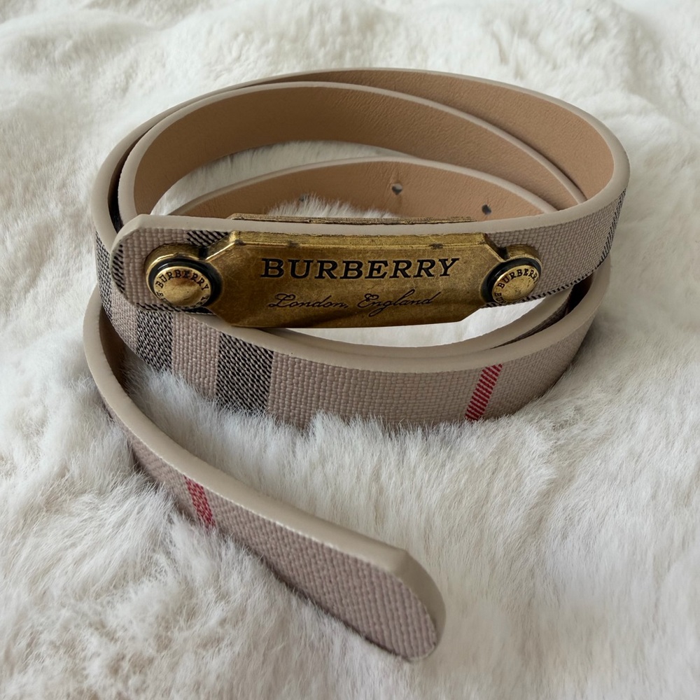 Vintage Check Canvas & Leather Belt, brown tan
